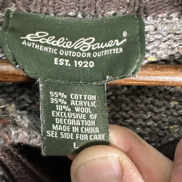 Eddie Bauer Sweater Men L Tight Knit Earth Tone Commando Wool Blend Pullover - Picture 5 of 16